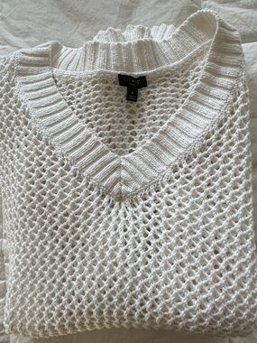 Talbots White Open-Knit V-Neck Sweater
